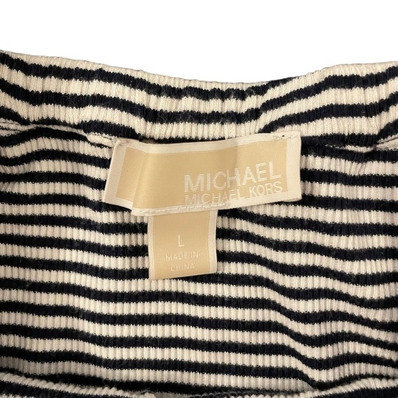 Michael Kors Ribbed Off the Shoulder Midi Dress, Navy Stripe, Size L - Picture 4 of 7